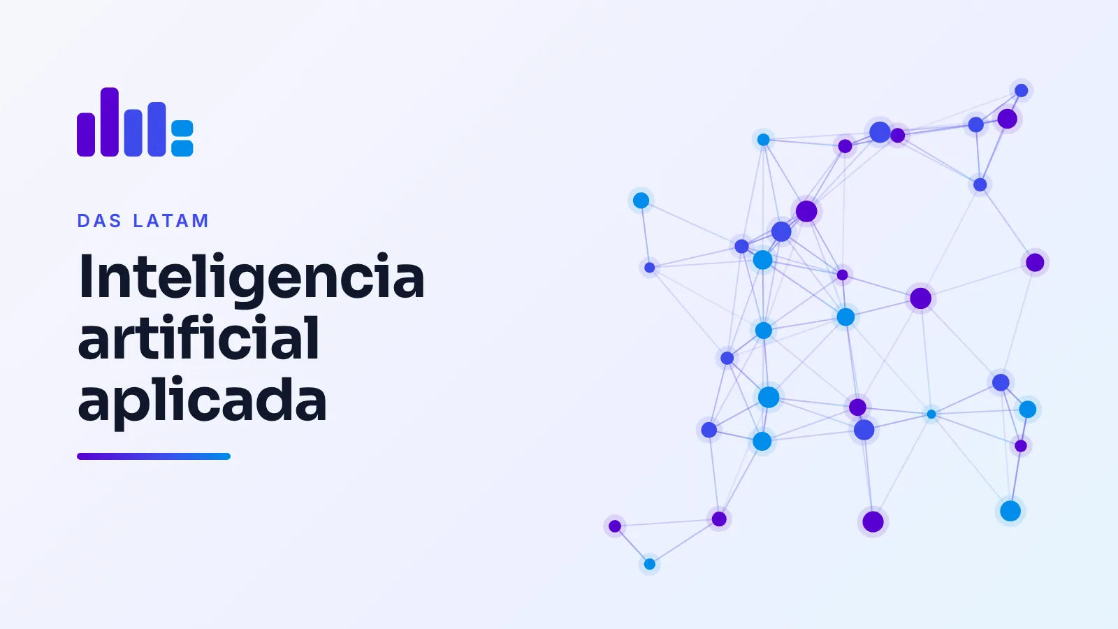 Ilustración de DAS LATAM: una red de nodos con los colores de la marca y el título Inteligencia artificial aplicada